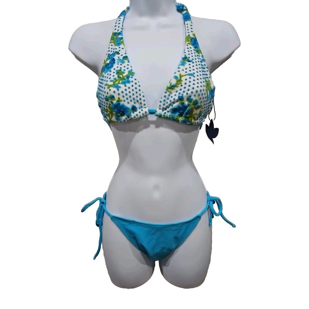 Bikini Two Swim Bathing Suit Pc Buzios Brazil Med  Blue flower Felt New Tags